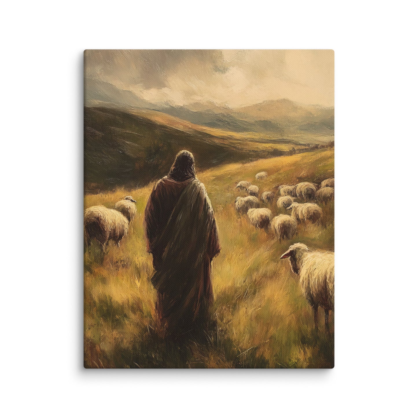 Jesus and His Herd - Framed Canvas Print