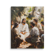 Words of Jesus framed canvas print showing teaching scene outdoors in impressionist style painting with natural lighting