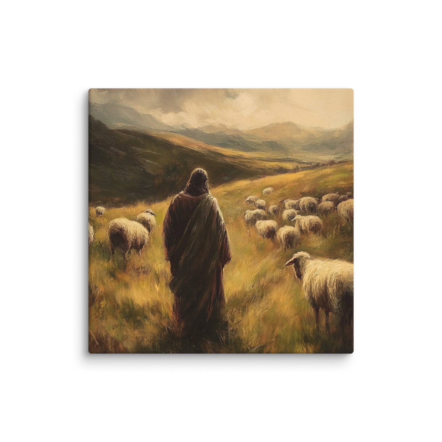 Jesus and His Herd - Framed Canvas Print