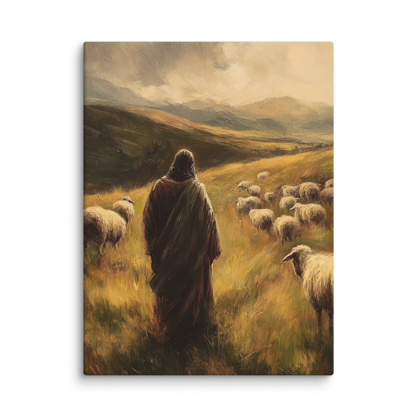 Jesus and His Herd - Framed Canvas Print