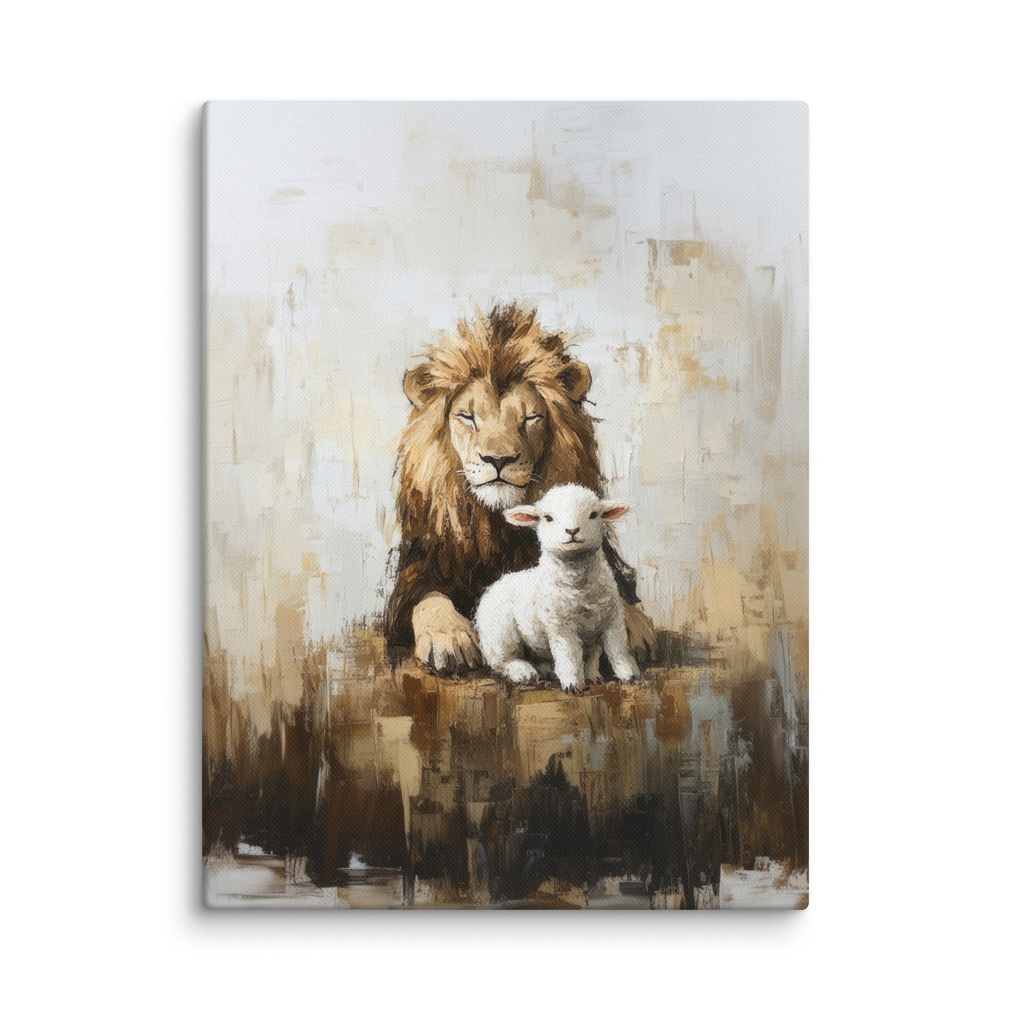 Lion and the Lamb - Earthy Tones On Canvas