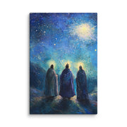 Three Kings Under A Starry Night - Framed Canvas Print