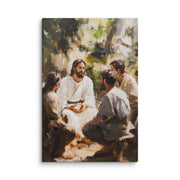 Words of Jesus framed canvas print depicting a spiritual teaching scene in an outdoor natural setting with impressionistic brushstrokes