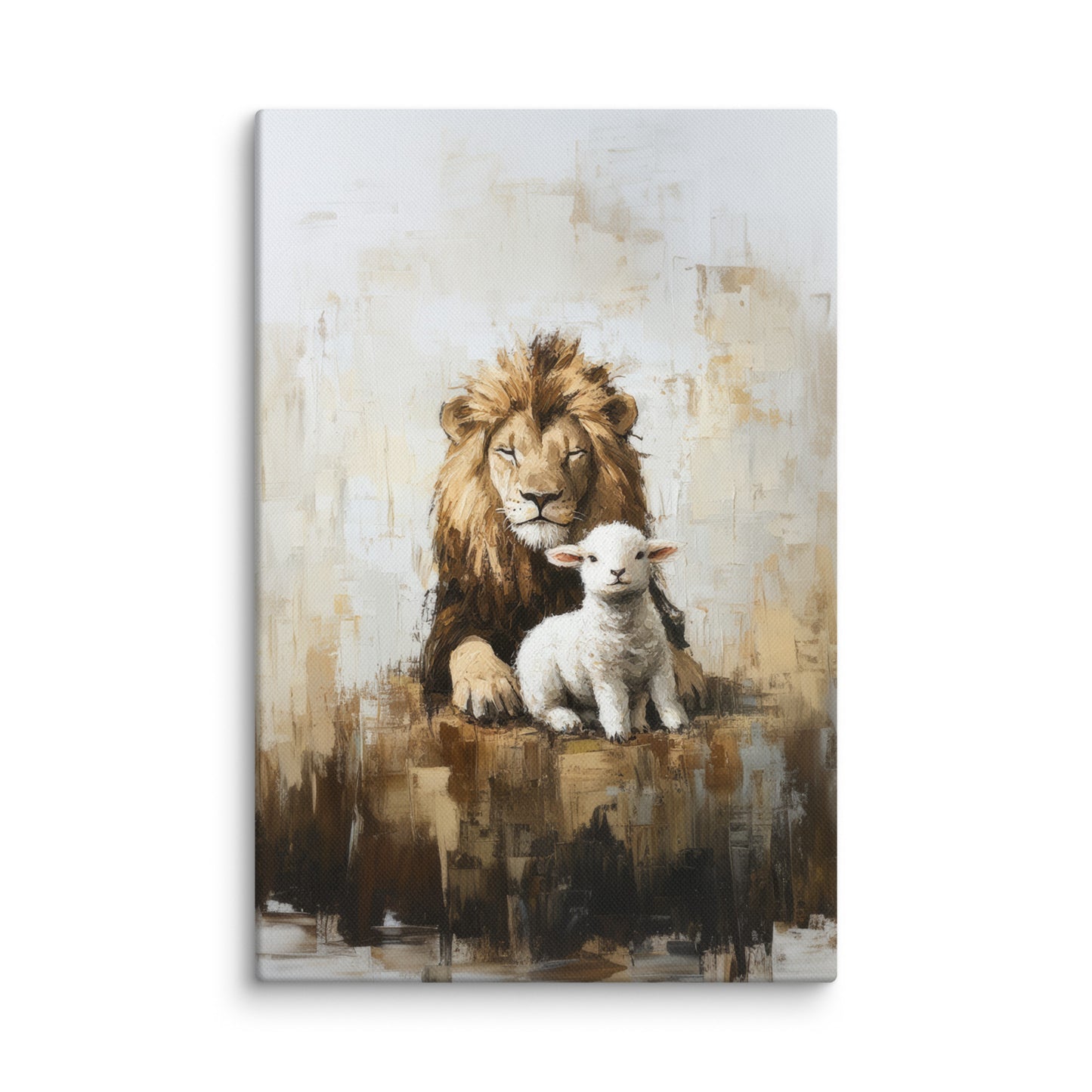 Lion and the Lamb - Earthy Tones On Canvas