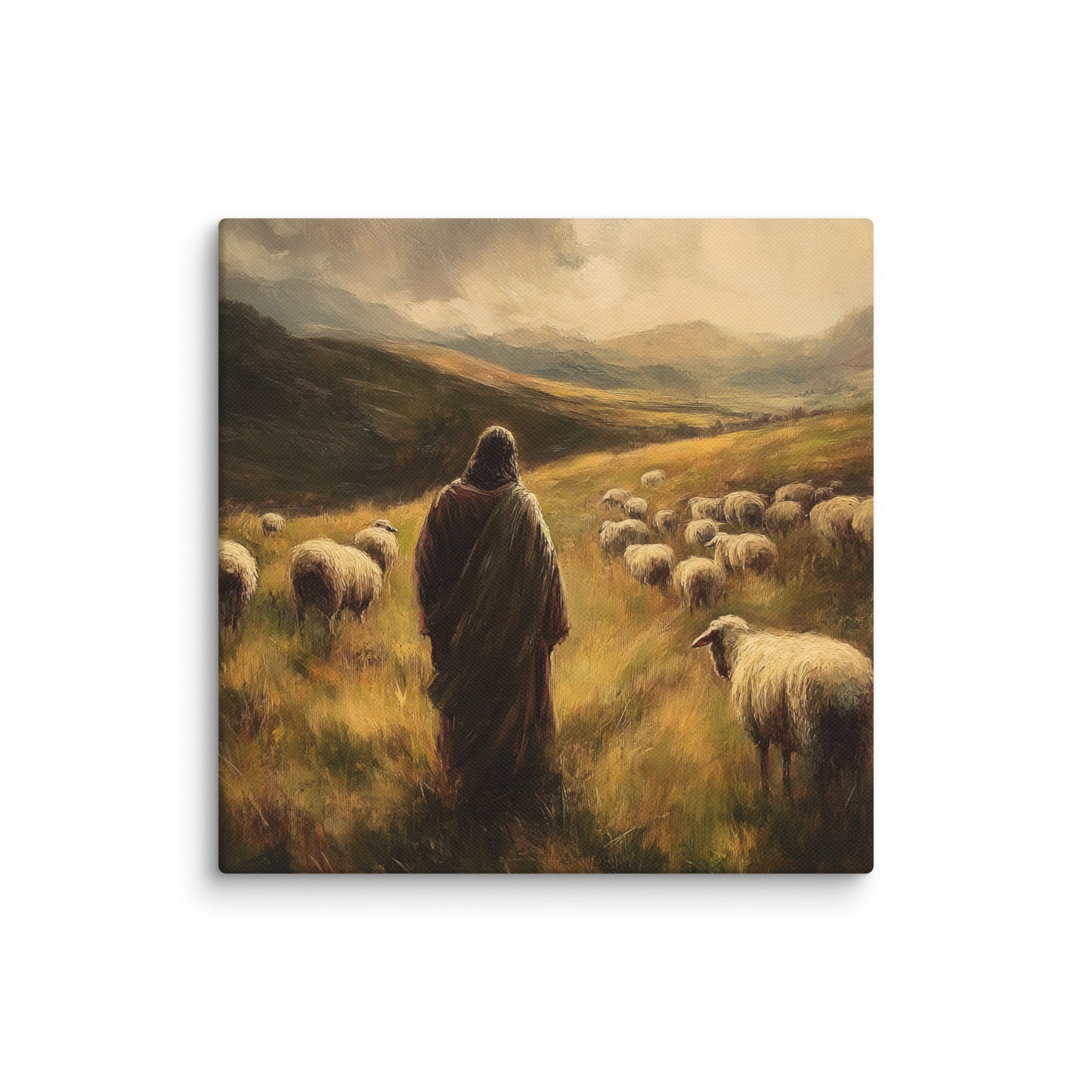 Jesus and His Herd - Framed Canvas Print