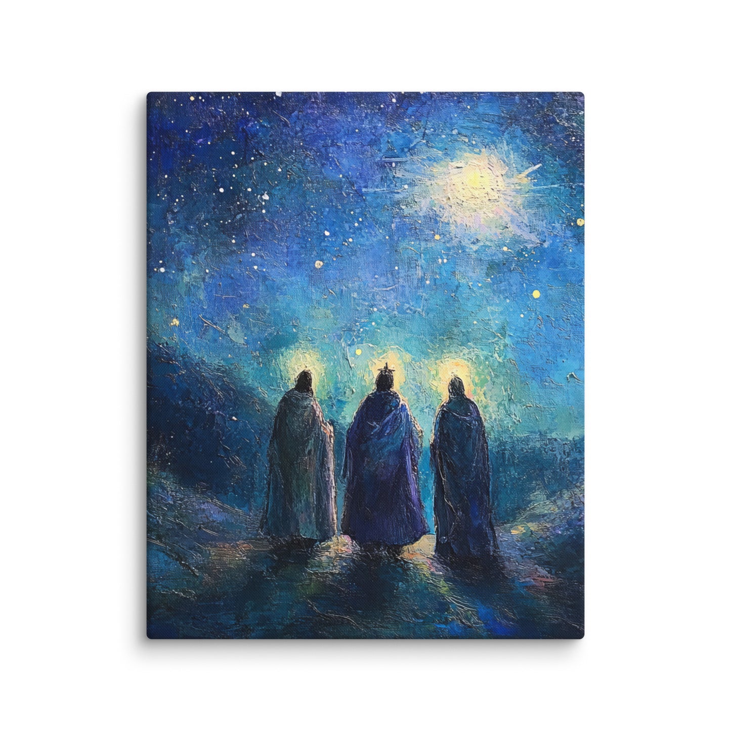 Three Kings Under A Starry Night - Framed Canvas Print