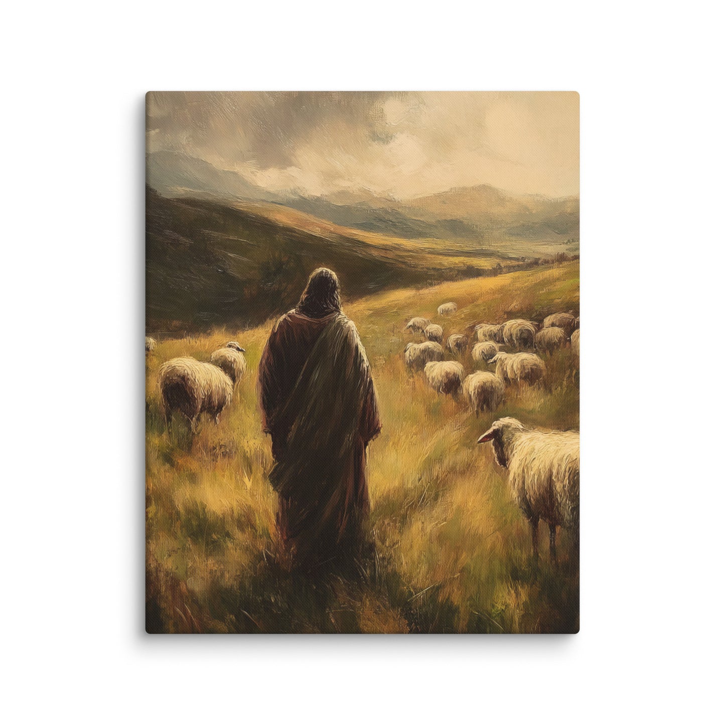 Jesus and His Herd - Framed Canvas Print