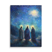 Three Kings Under A Starry Night - Framed Canvas Print