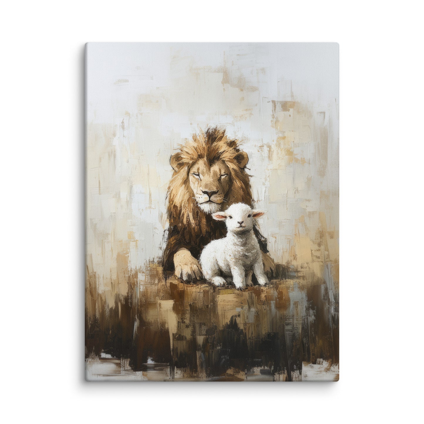 Lion and the Lamb - Earthy Tones On Canvas