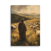 Jesus and His Herd - Framed Canvas Print