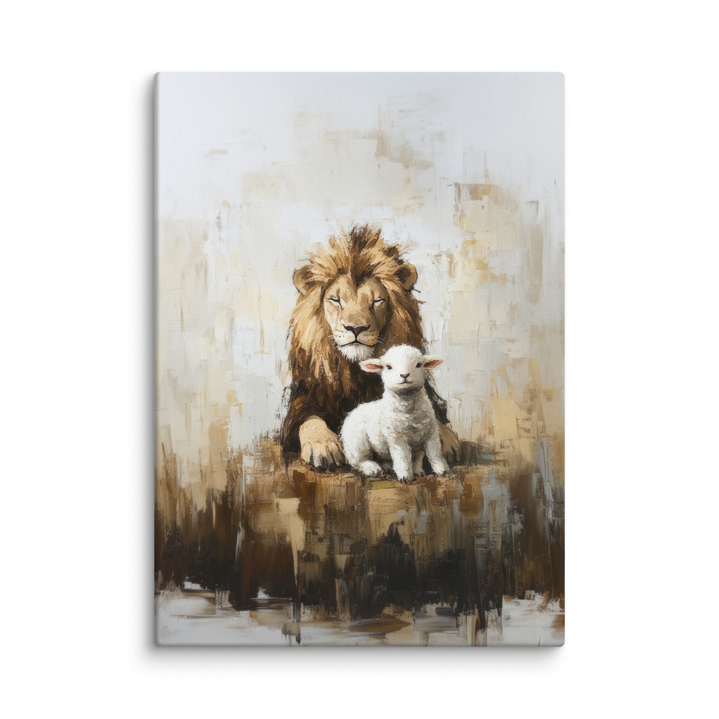 Lion and the Lamb - Earthy Tones On Canvas
