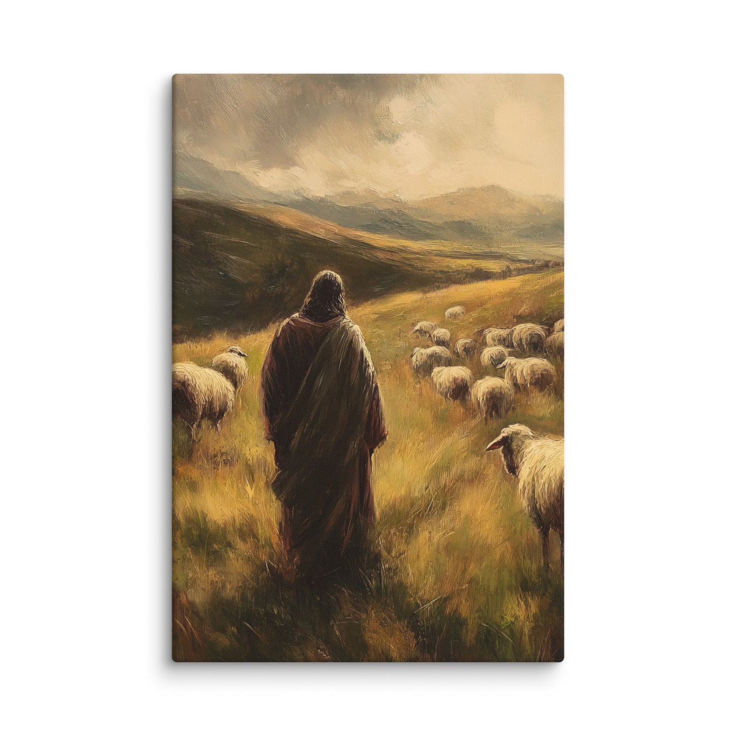 Jesus and His Herd - Framed Canvas Print