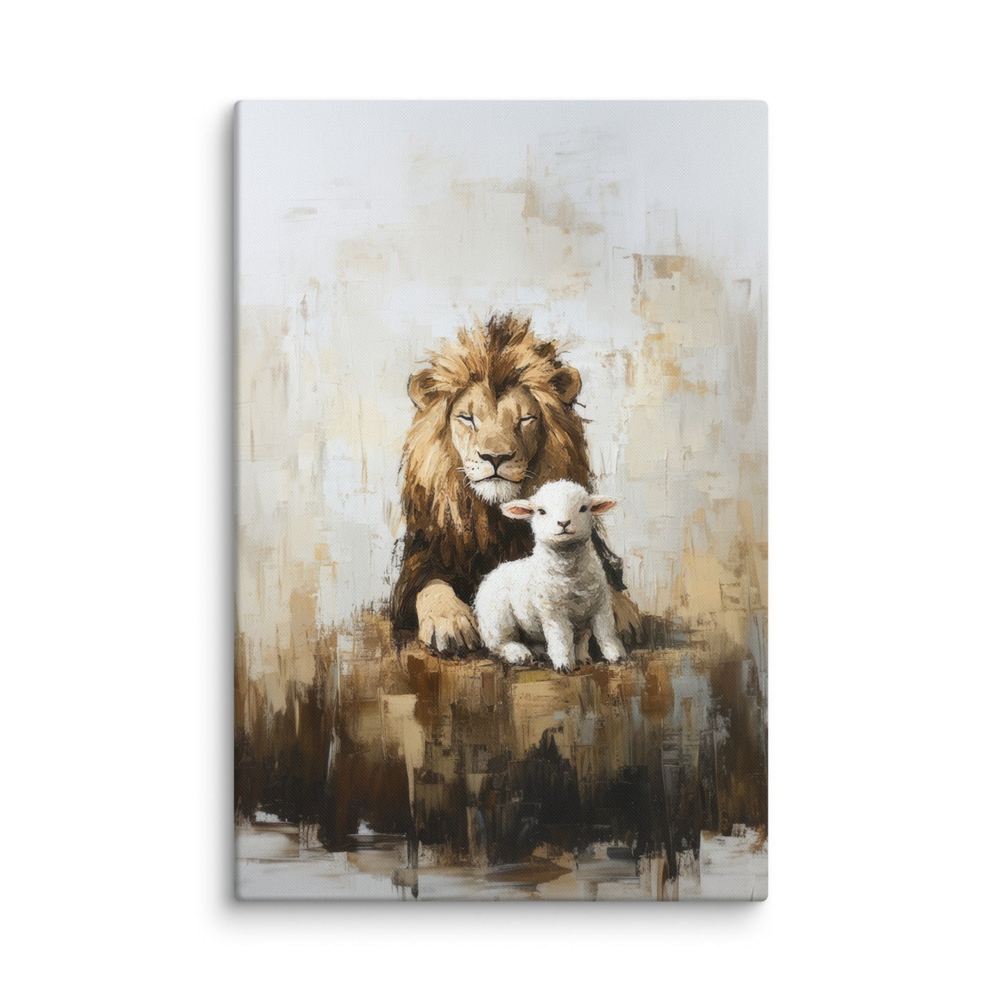 Lion and the Lamb - Earthy Tones On Canvas