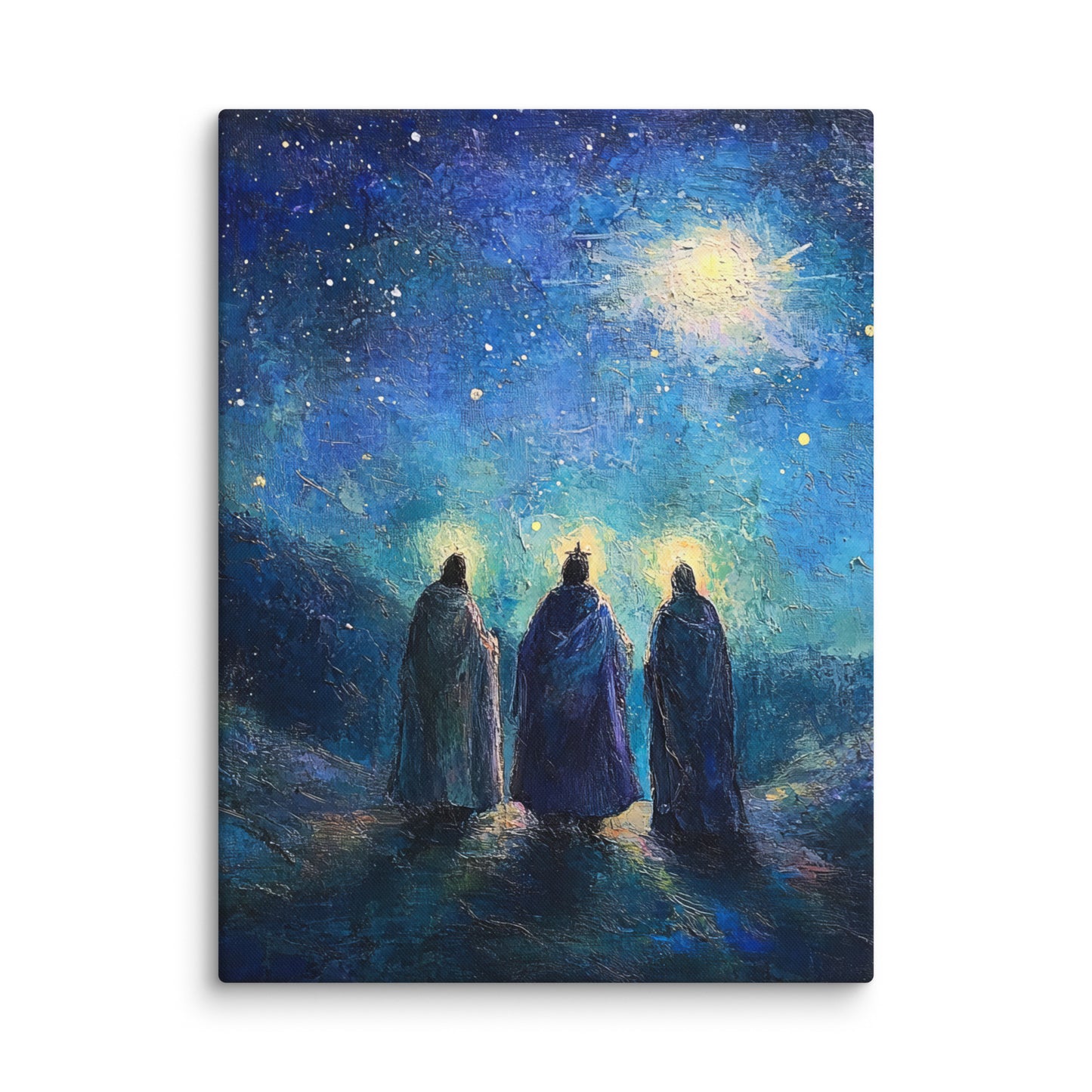 Three Kings Under A Starry Night - Framed Canvas Print