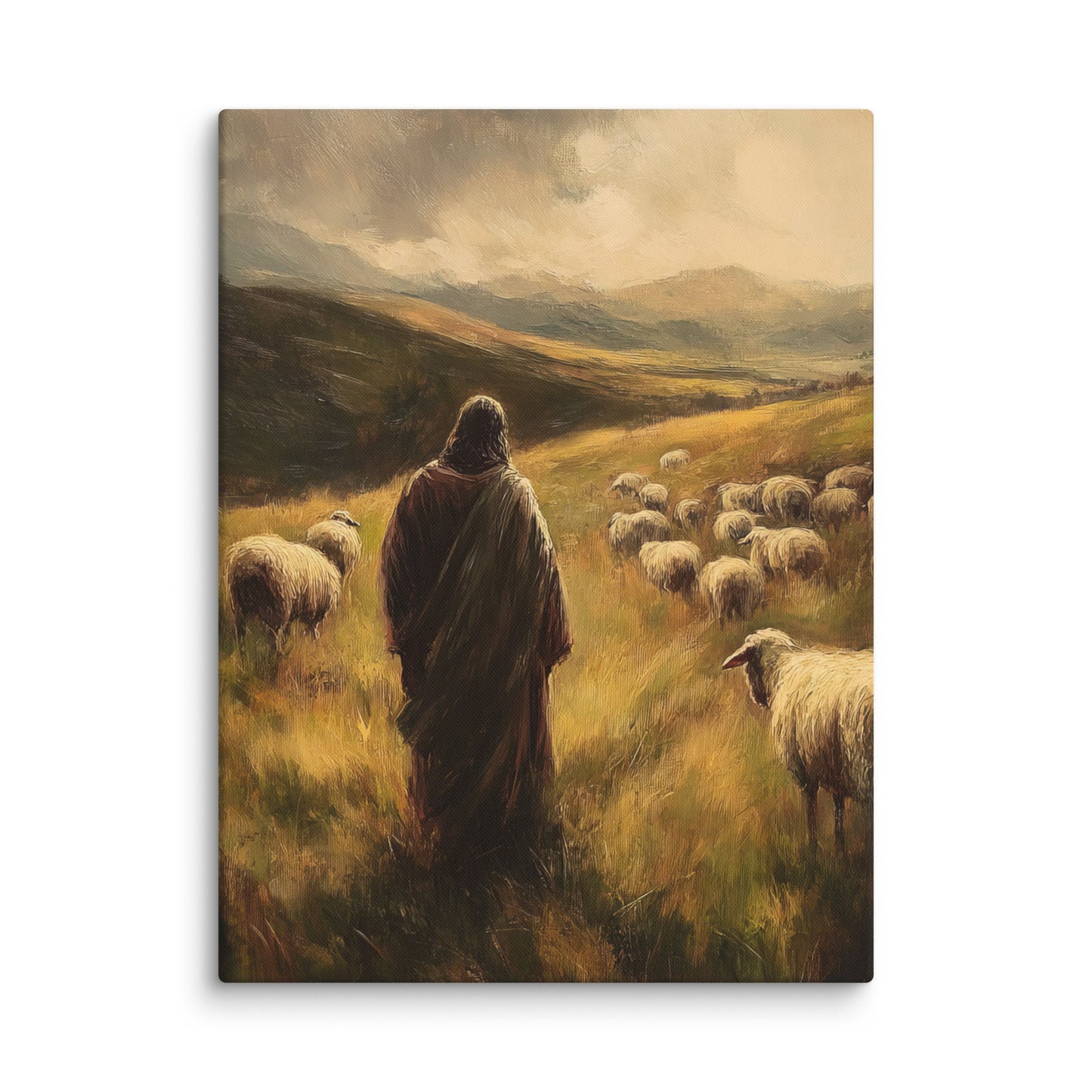 Jesus and His Herd - Framed Canvas Print