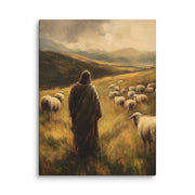 Jesus and His Herd - Framed Canvas Print