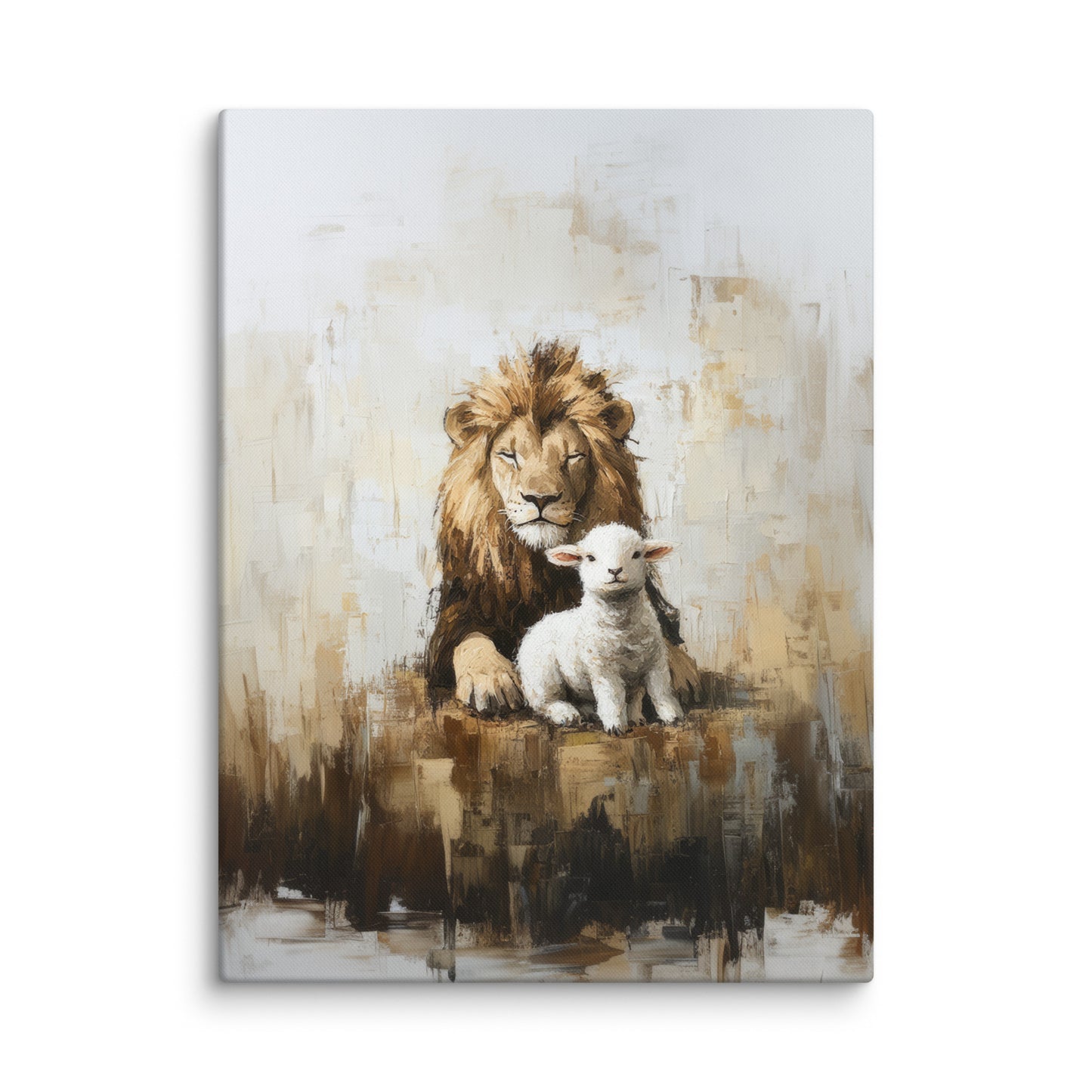Lion and the Lamb - Earthy Tones On Canvas