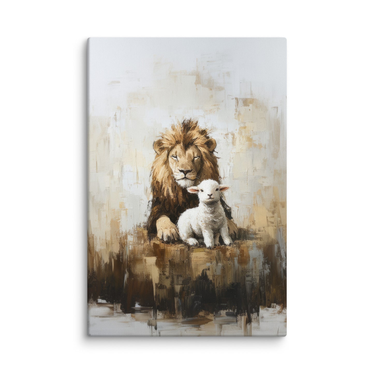Lion and the Lamb - Earthy Tones On Canvas