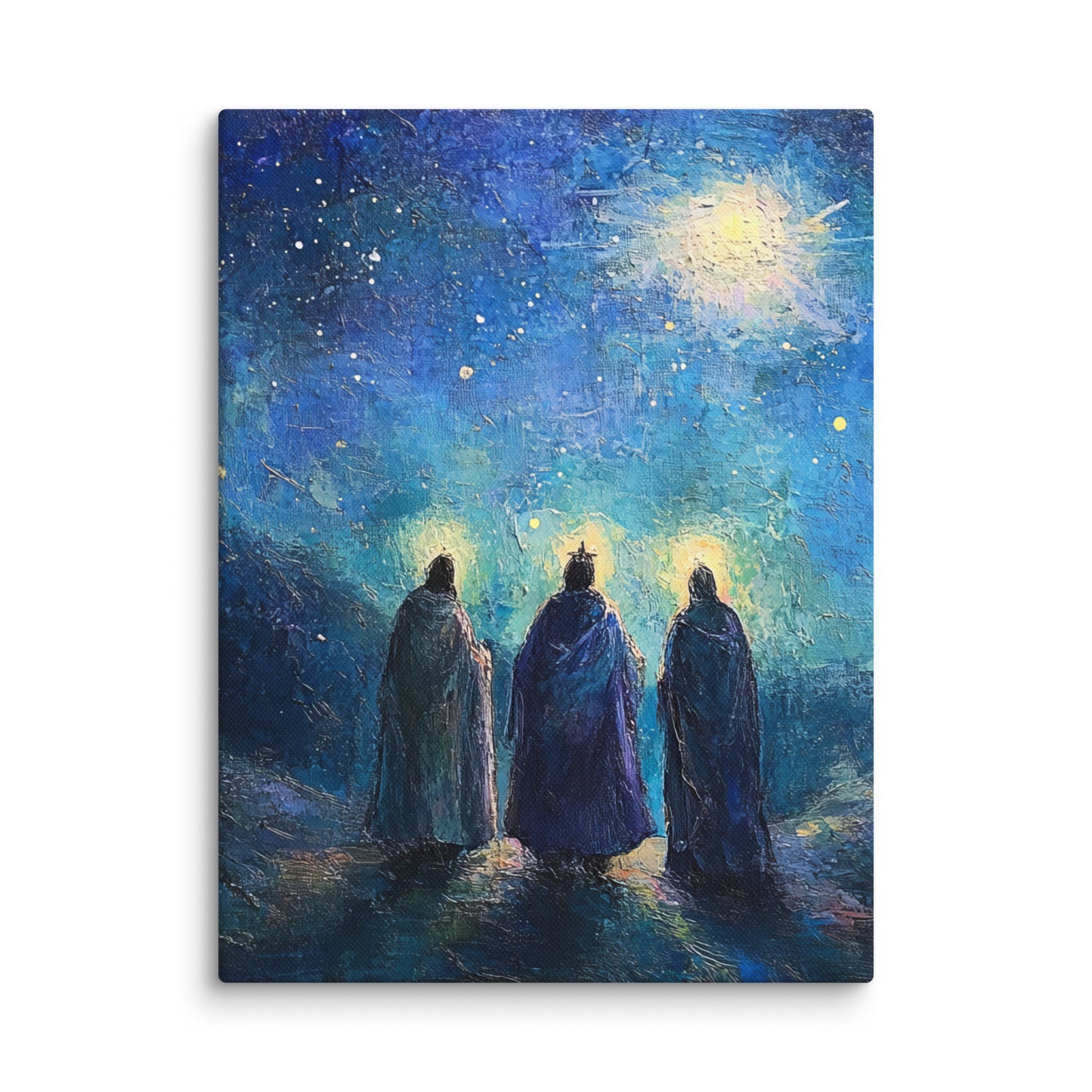Three Kings Under A Starry Night - Framed Canvas Print