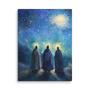 Three Kings Under A Starry Night - Framed Canvas Print