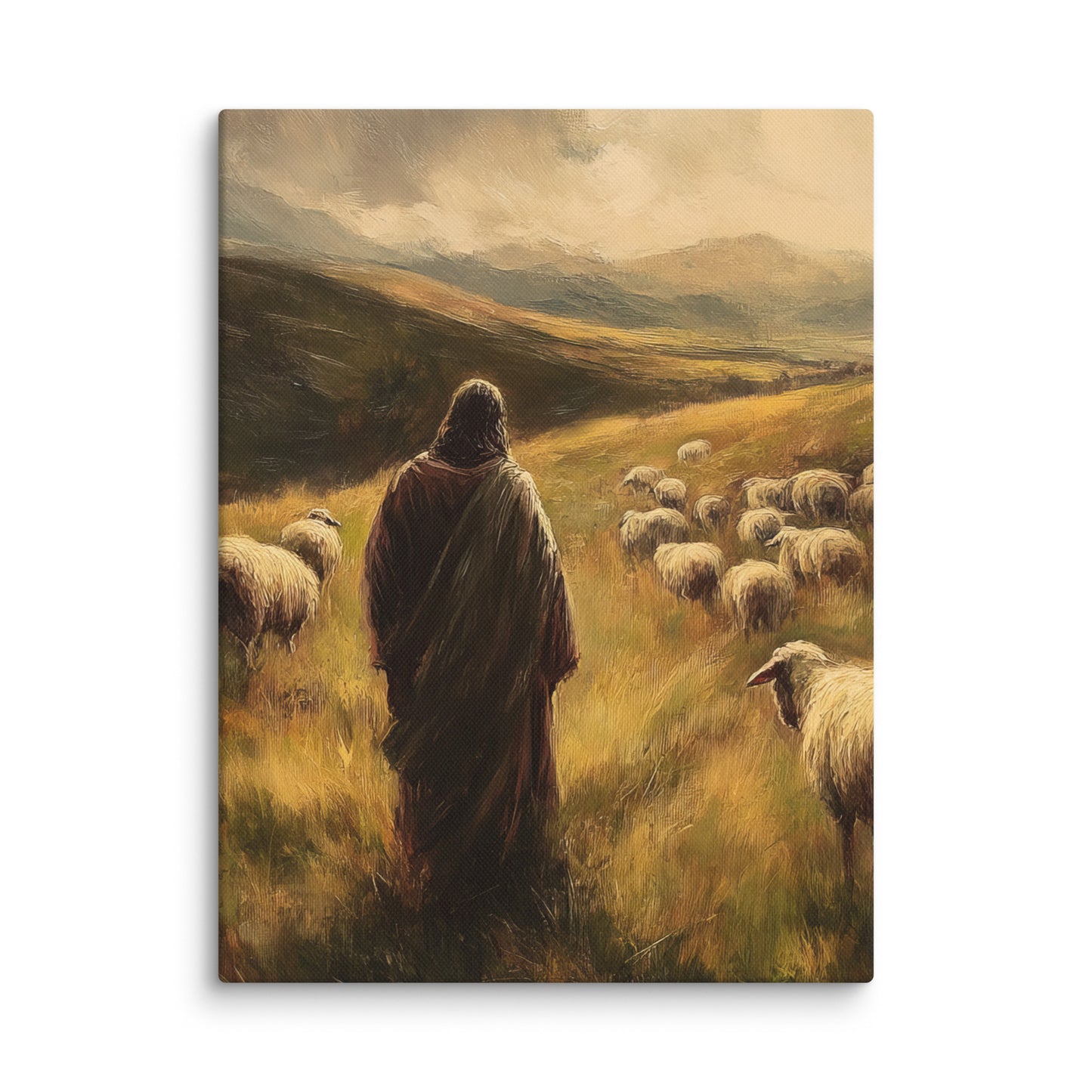 Jesus and His Herd - Framed Canvas Print