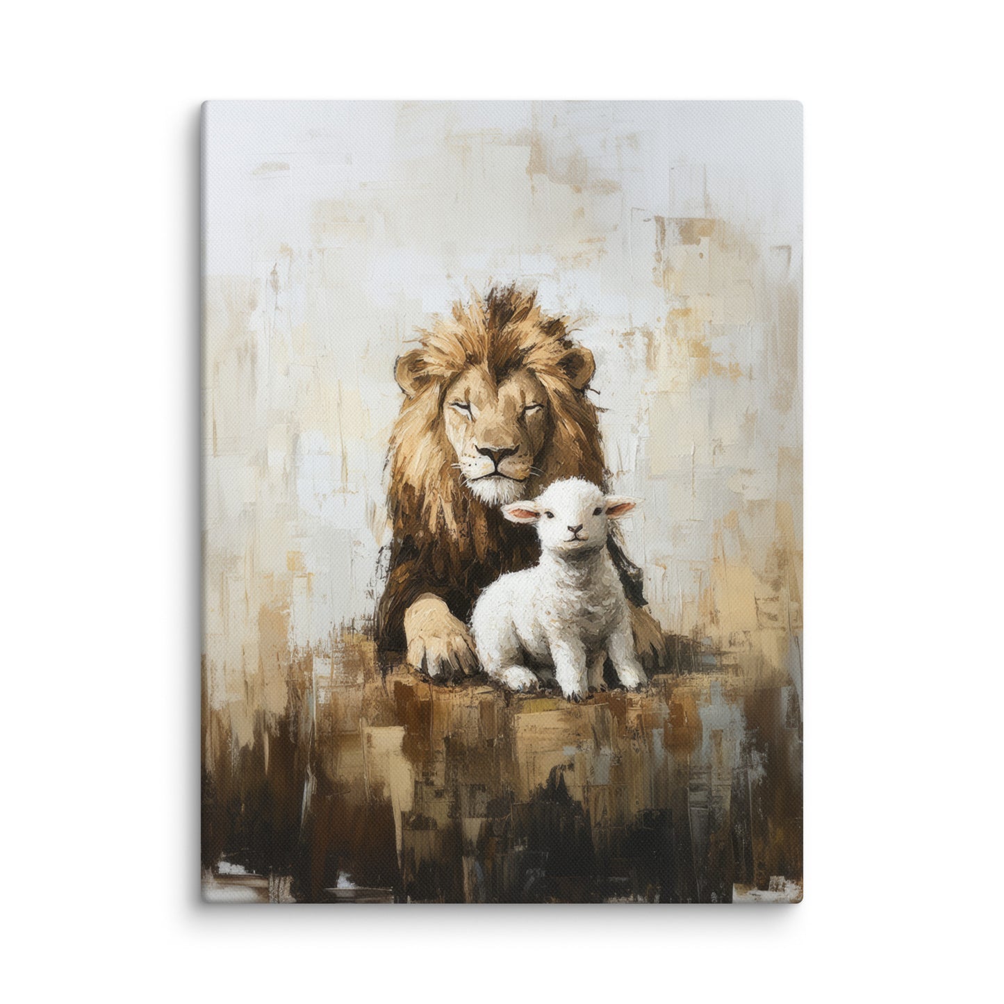 Lion and the Lamb - Earthy Tones On Canvas