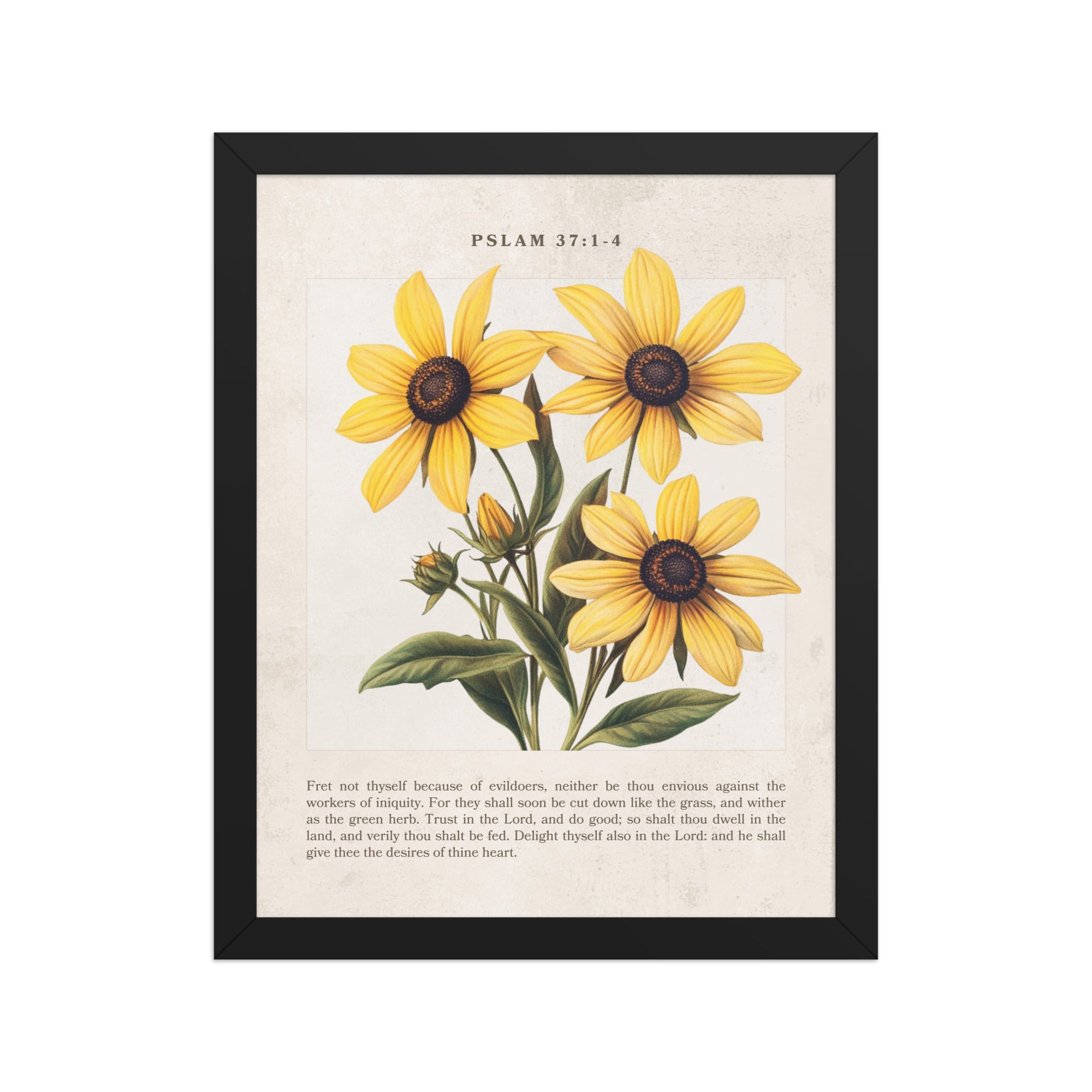Psalm 37 1-4 Vintage Colorful Floral On Beige Background  