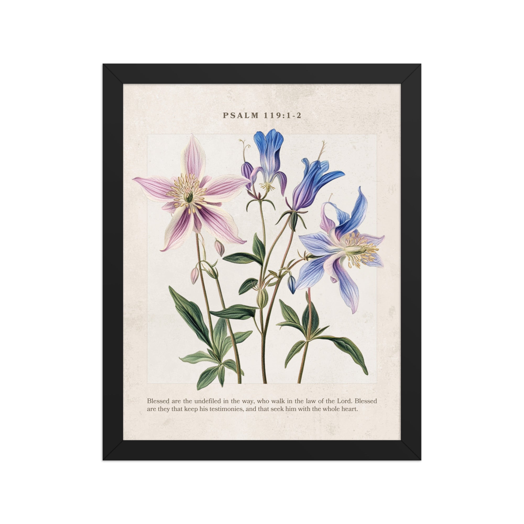 Psalm 119:1-2 Vintage Colorful Floral On Beige Background  