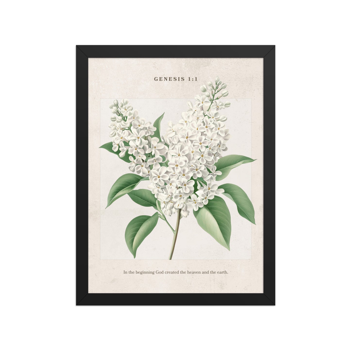 Genesis 1:1 - Vintage Style Floral on Beige Background    Unframed Matte Paper / 8″×10″-Unframed Matte Paper / 11″×14″-Unframed Matte Paper / 12″×16″-Unframed Matte Paper / 16″×20″-Unframed Matte Paper / 18″×24″ 
