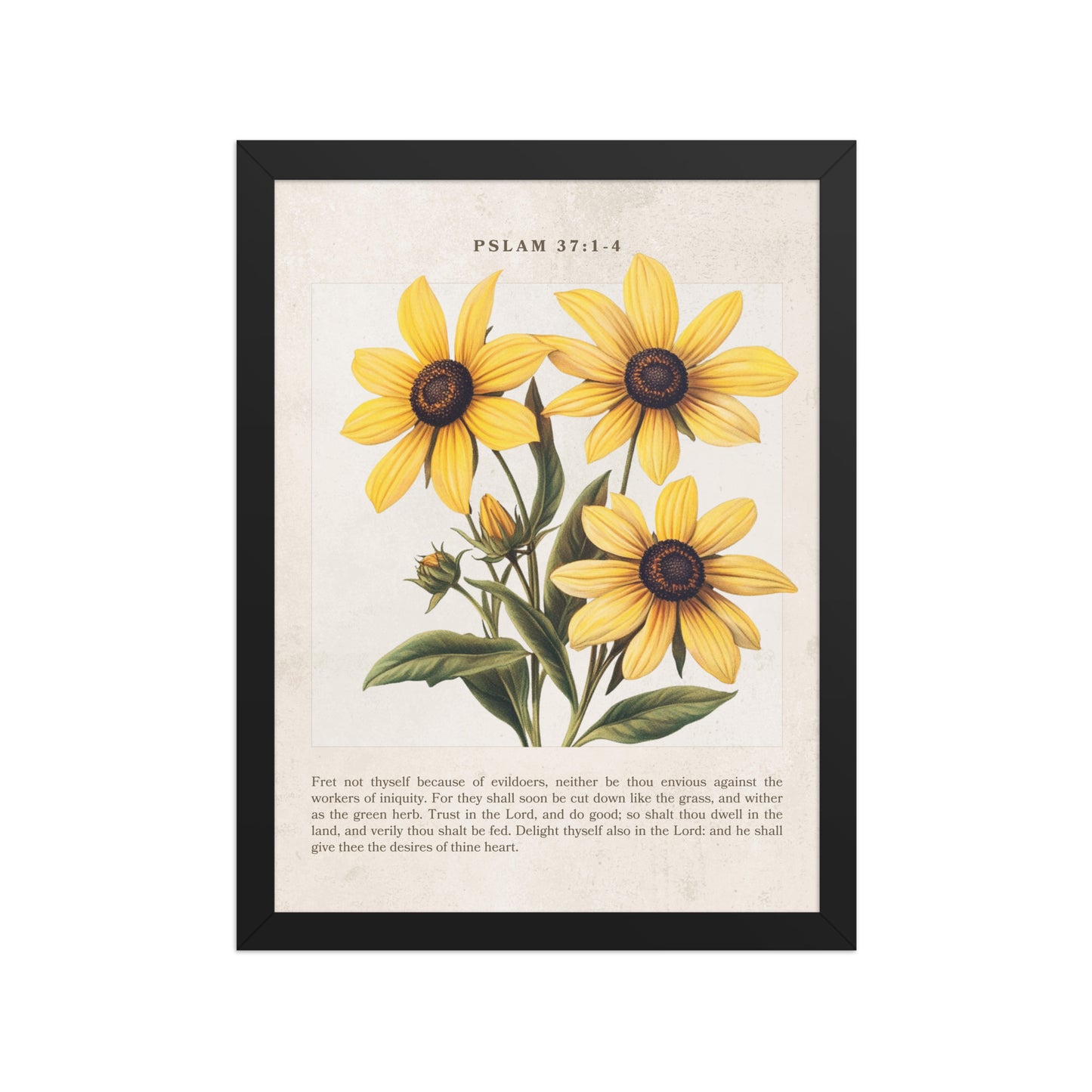 Psalm 37 1-4 Vintage Colorful Floral On Beige Background  