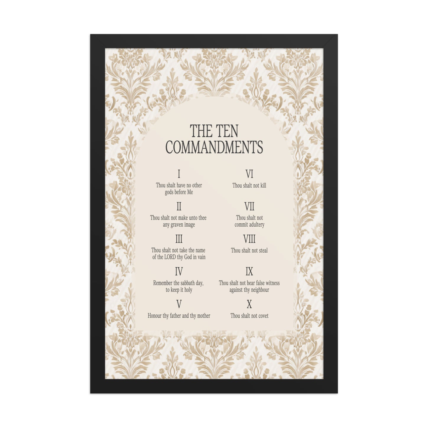 The Ten Commandments: Arch Design Print with Roman Numerals or List    Unframed Matte Paper / 8″×10″ / List-Unframed Matte Paper / 8″×10″ / Roman Numerals-Unframed Matte Paper / 11″×14″ / List-Unframed Matte Paper / 11″×14″ / Roman Numerals-Unframed Matte Paper / 12″×16″ / List 