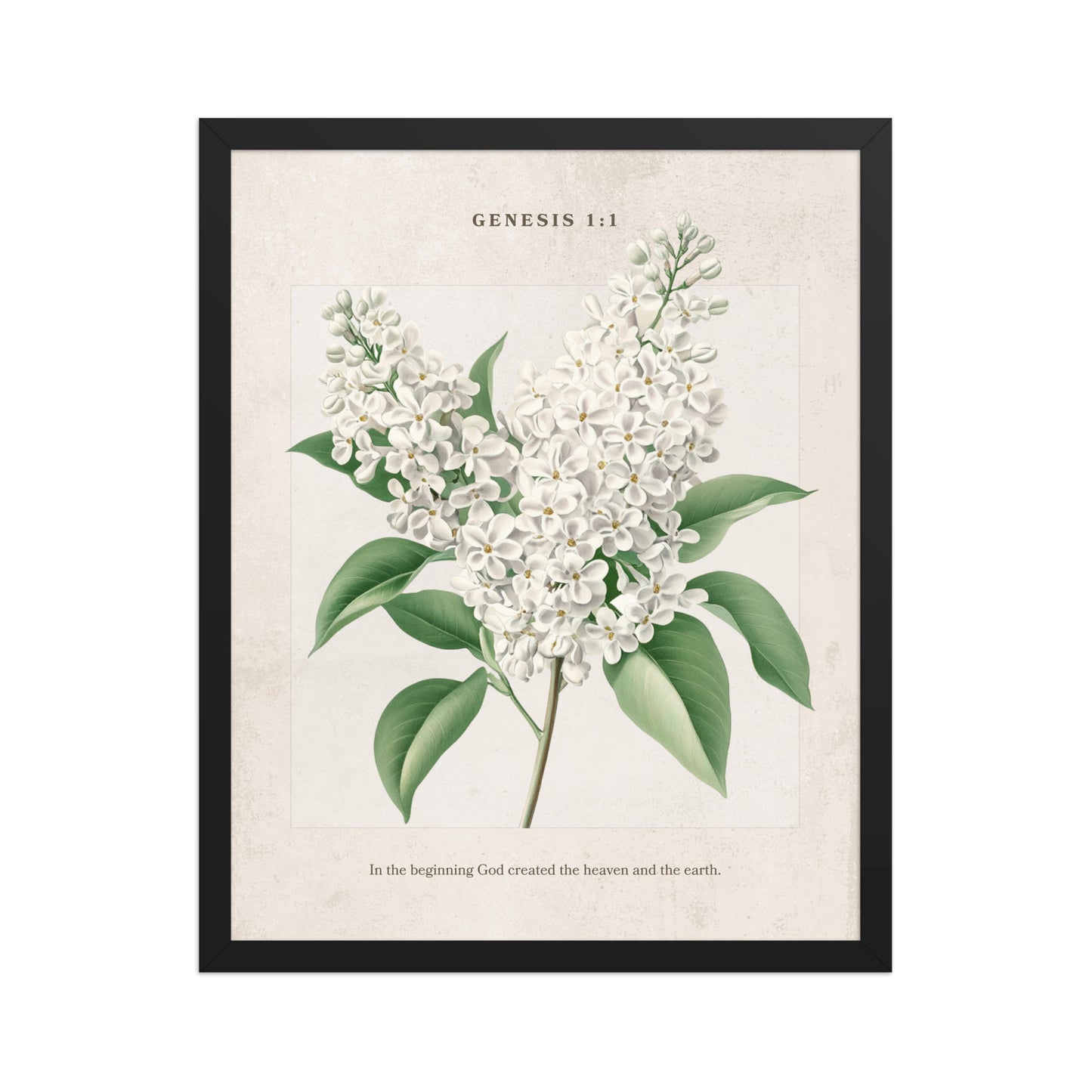 Genesis 1:1 - Vintage Style Floral on Beige Background    Unframed Matte Paper / 8″×10″-Unframed Matte Paper / 11″×14″-Unframed Matte Paper / 12″×16″-Unframed Matte Paper / 16″×20″-Unframed Matte Paper / 18″×24″ 