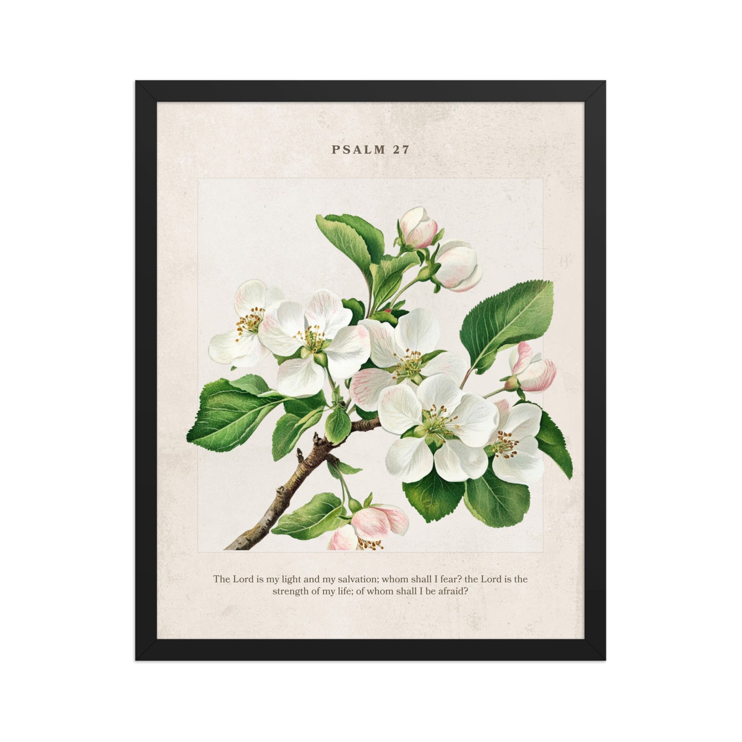 Psalm 27 Quote Vintage Floral On Beige Background  