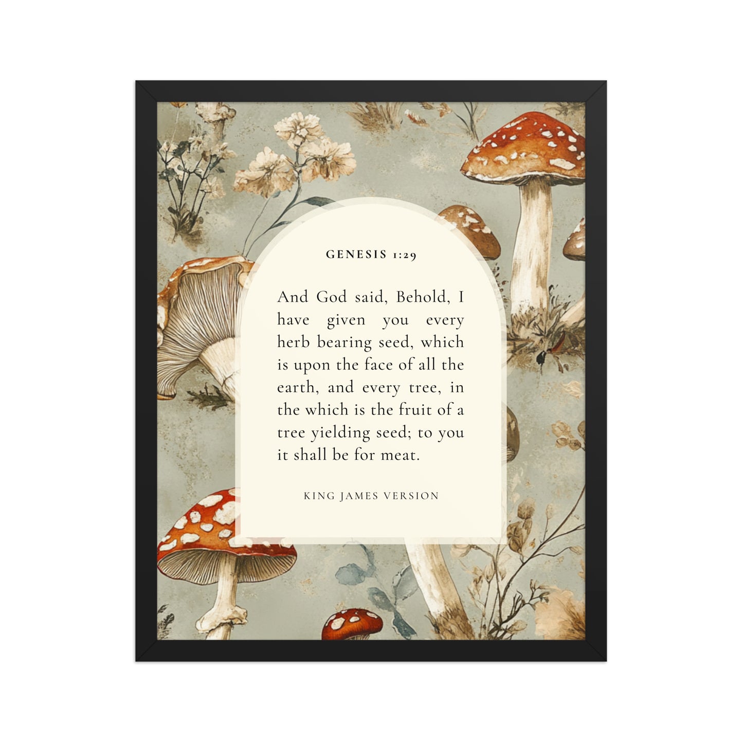 Genesis 1:29 Botanical Mushrooms Background  