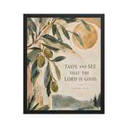 Taste and See Psalm 34:8 — Matte Black Frame / 16″×20″ portrait mockup