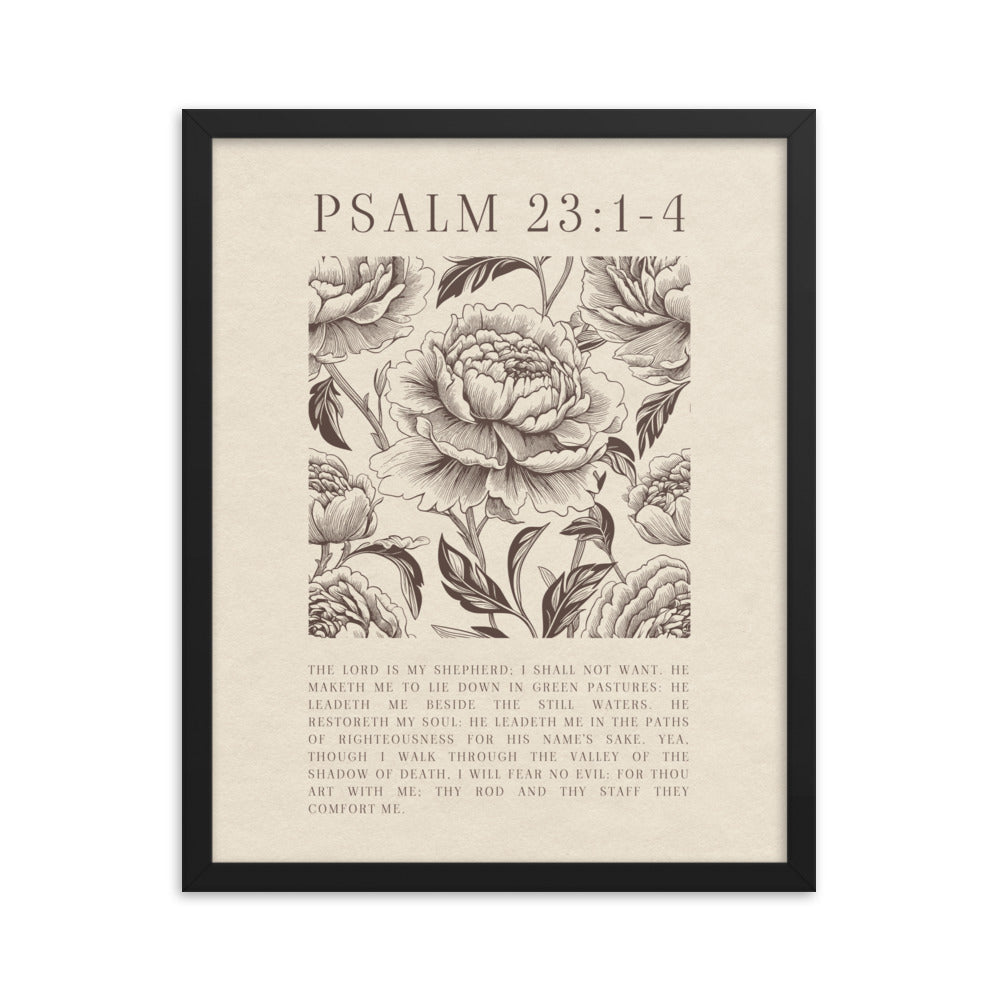 Psalm 23:1-4 Floral Art On Beige Background  