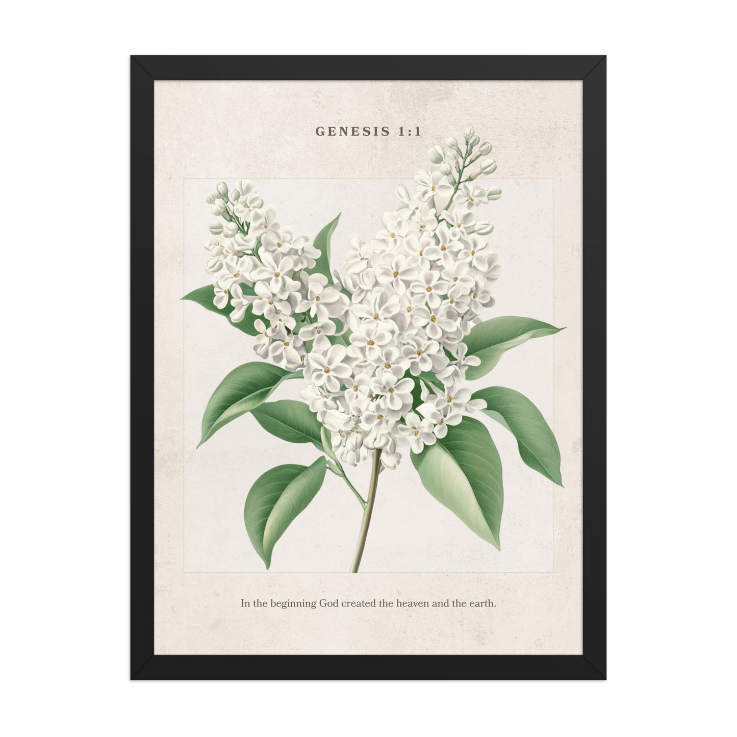 Genesis 1:1 - Vintage Style Floral on Beige Background    Unframed Matte Paper / 8″×10″-Unframed Matte Paper / 11″×14″-Unframed Matte Paper / 12″×16″-Unframed Matte Paper / 16″×20″-Unframed Matte Paper / 18″×24″ 