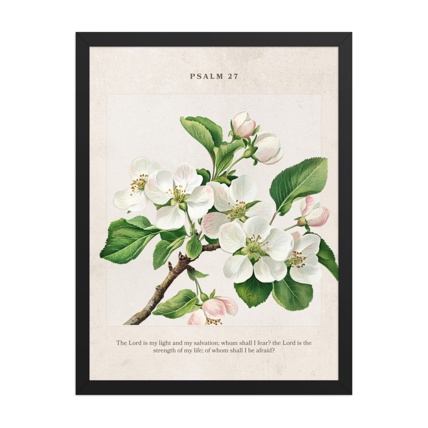Psalm 27 Quote Vintage Floral On Beige Background  