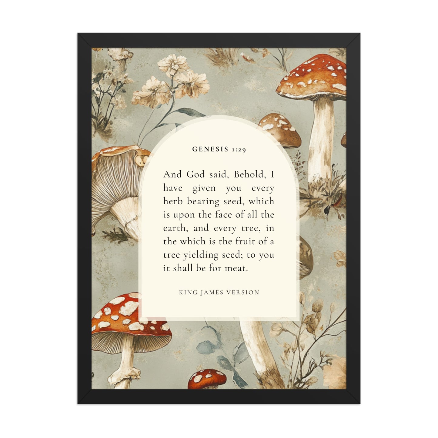 Genesis 1:29 Botanical Mushrooms Background  