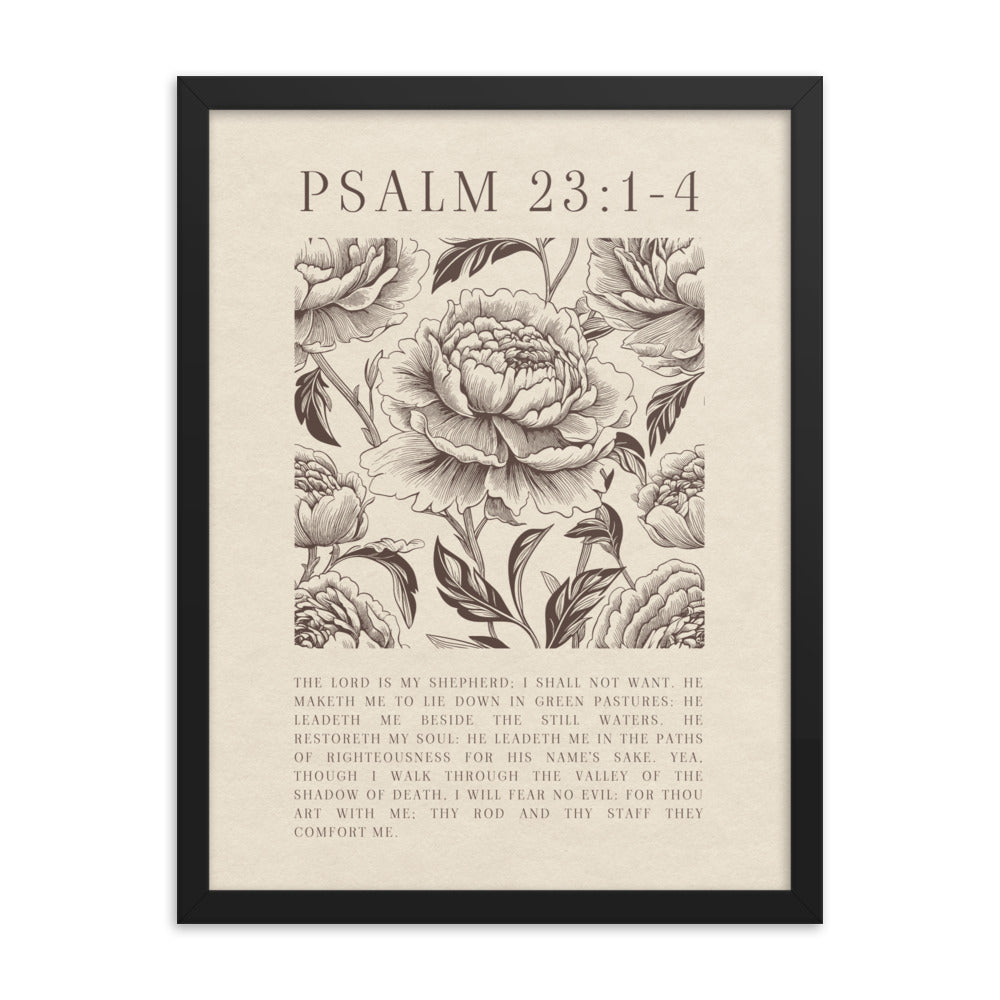 Psalm 23:1-4 Floral Art On Beige Background  
