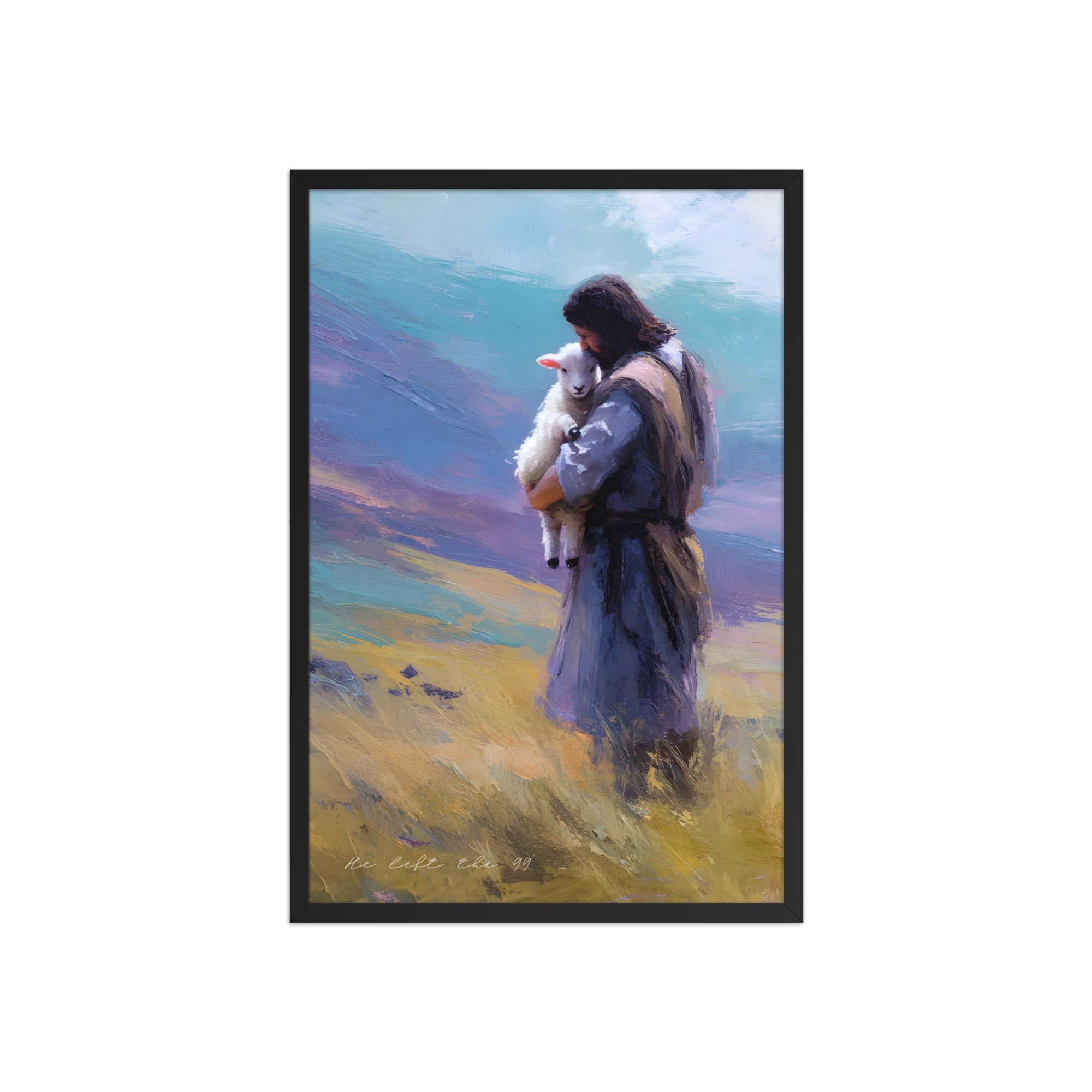 He Left the 99" Art | The Good Shepherd Jesus & Lamb Poster    Unframed Matte Paper / 8″×10″-Unframed Matte Paper / 10″×10″-Unframed Matte Paper / 11″×14″-Unframed Matte Paper / 12″×12″-Unframed Matte Paper / 12″×16″ 