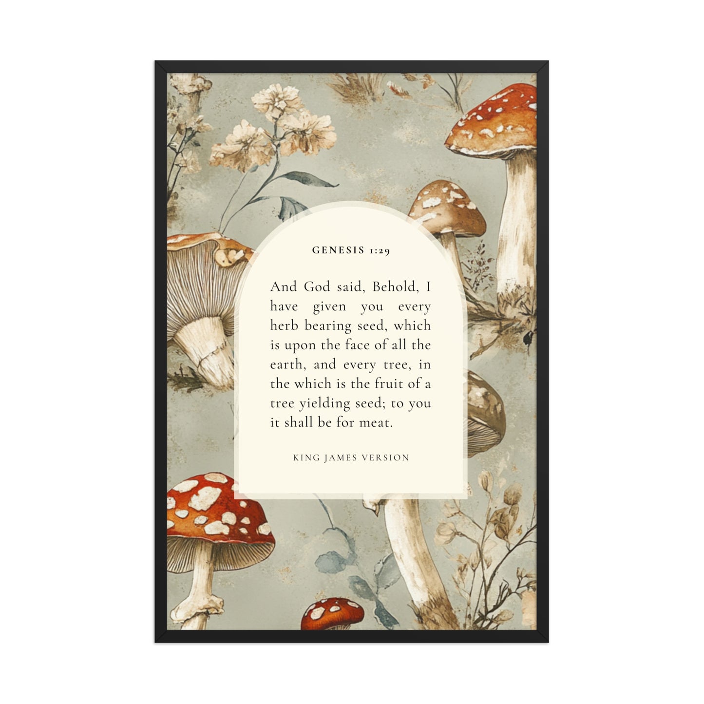 Genesis 1:29 Botanical Mushrooms Background  