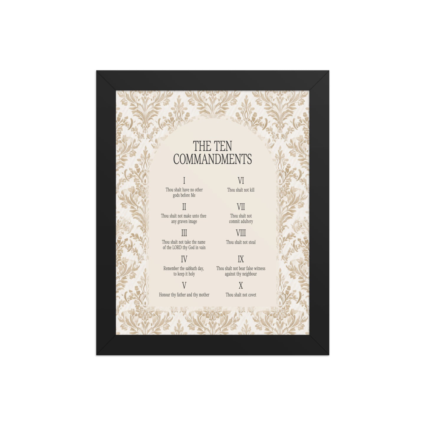 The Ten Commandments: Arch Design Print with Roman Numerals or List    Unframed Matte Paper / 8″×10″ / List-Unframed Matte Paper / 8″×10″ / Roman Numerals-Unframed Matte Paper / 11″×14″ / List-Unframed Matte Paper / 11″×14″ / Roman Numerals-Unframed Matte Paper / 12″×16″ / List 