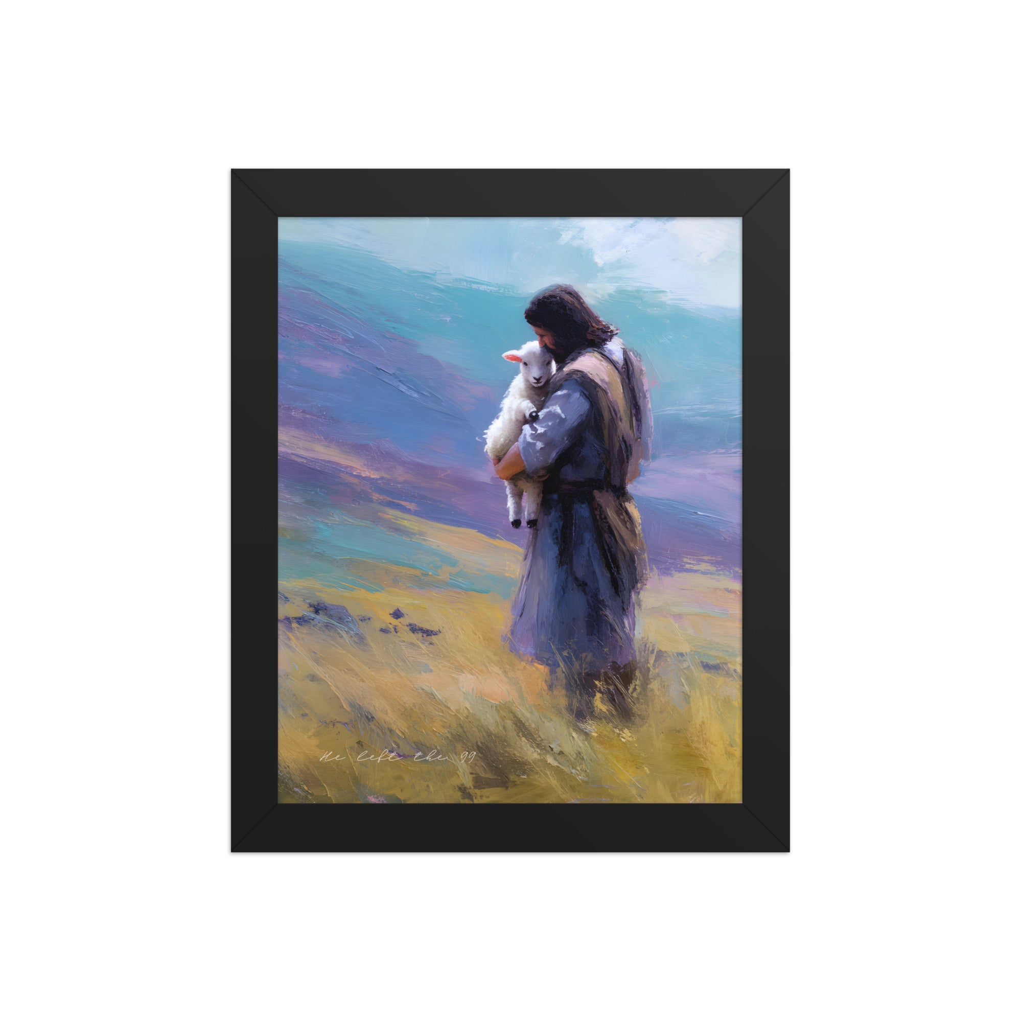 He Left the 99" Art | The Good Shepherd Jesus & Lamb Poster    Unframed Matte Paper / 8″×10″-Unframed Matte Paper / 10″×10″-Unframed Matte Paper / 11″×14″-Unframed Matte Paper / 12″×12″-Unframed Matte Paper / 12″×16″ 