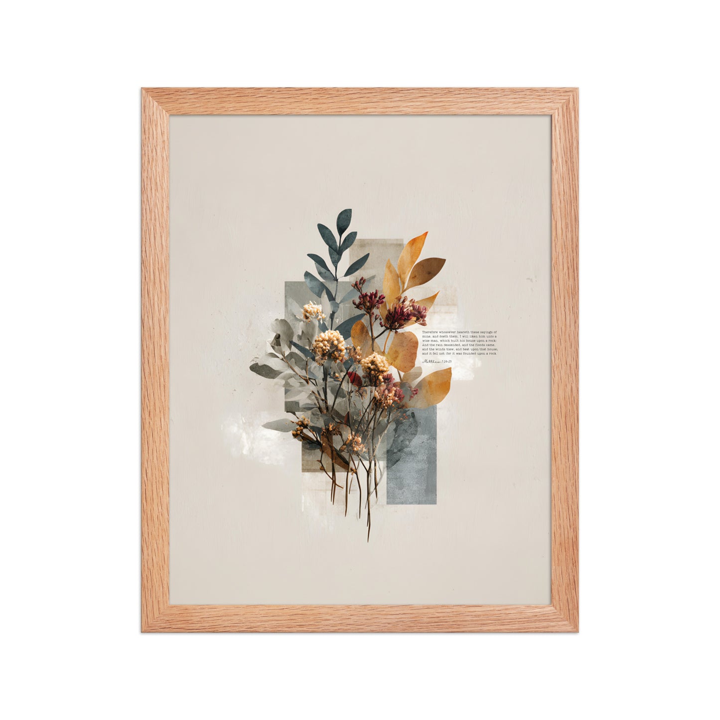 Matthew 7:24–25 Floral Wall Art, "Build on the Rock    Unframed Matte Paper / 11″×14″-Unframed Matte Paper / 12″×16″-Unframed Matte Paper / 12″×18″-Unframed Matte Paper / 16″×20″-Unframed Matte Paper / 18″×24″ 