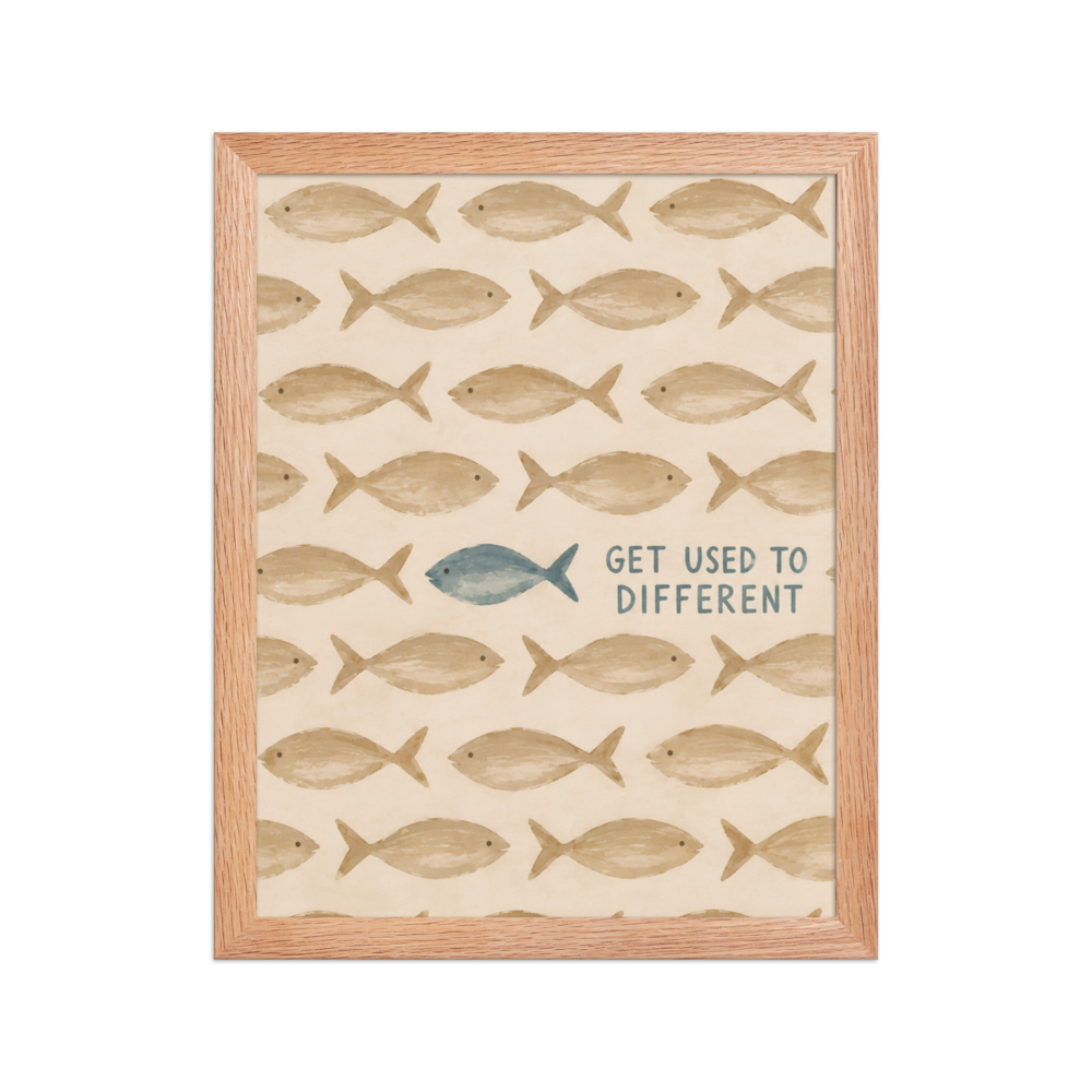 Get Used To Different Christian wall art — Matte Red Oak Frame / 11″×14″ portrait mockup