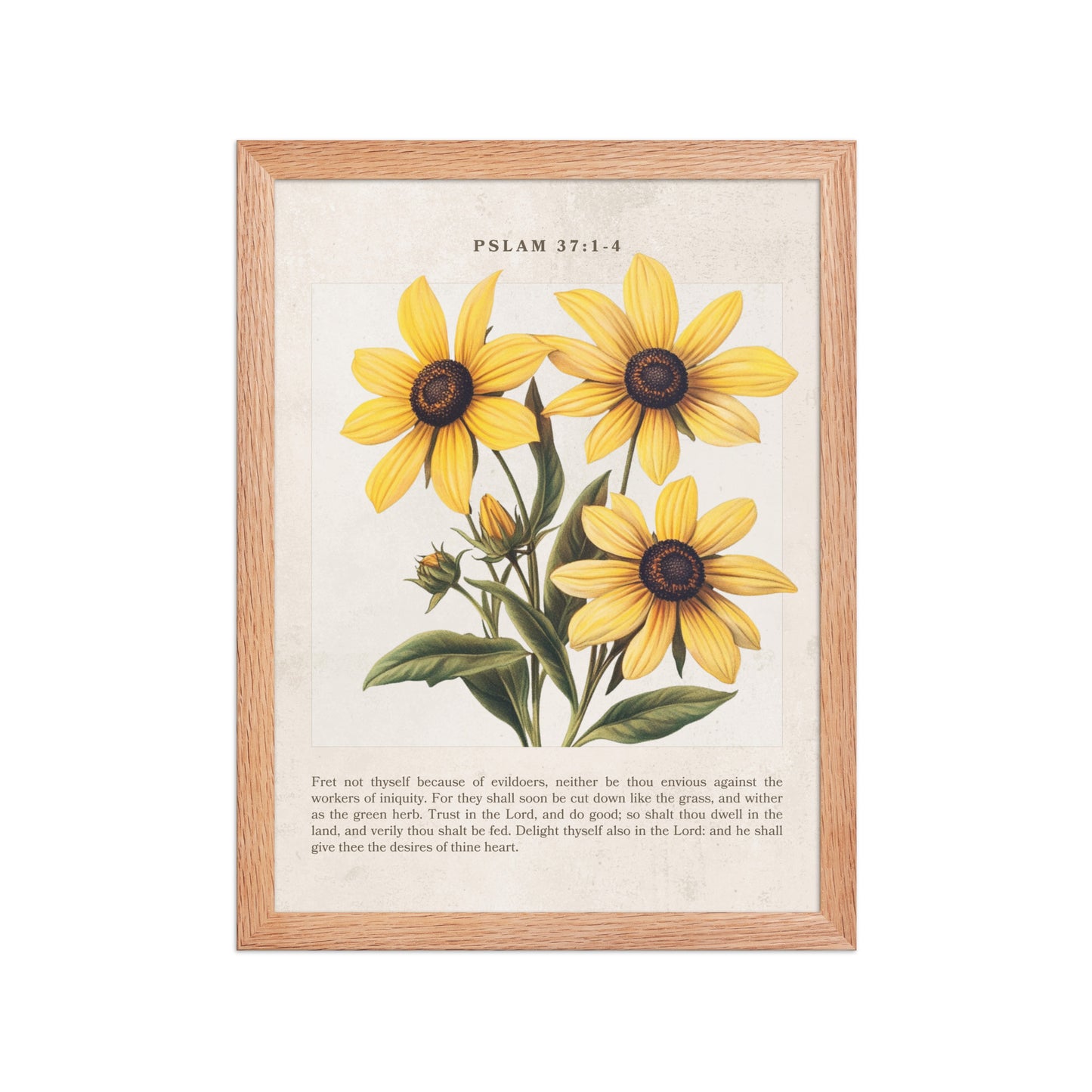 Psalm 37 1-4 Vintage Colorful Floral On Beige Background  