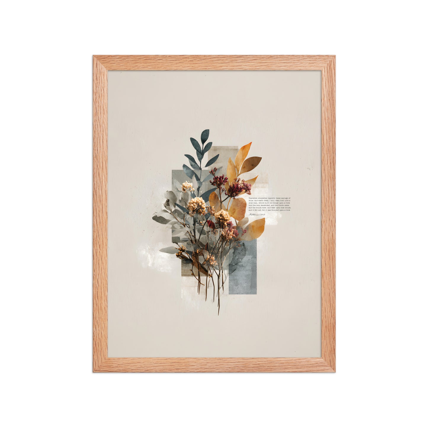 Matthew 7:24–25 Floral Wall Art, "Build on the Rock    Unframed Matte Paper / 11″×14″-Unframed Matte Paper / 12″×16″-Unframed Matte Paper / 12″×18″-Unframed Matte Paper / 16″×20″-Unframed Matte Paper / 18″×24″ 