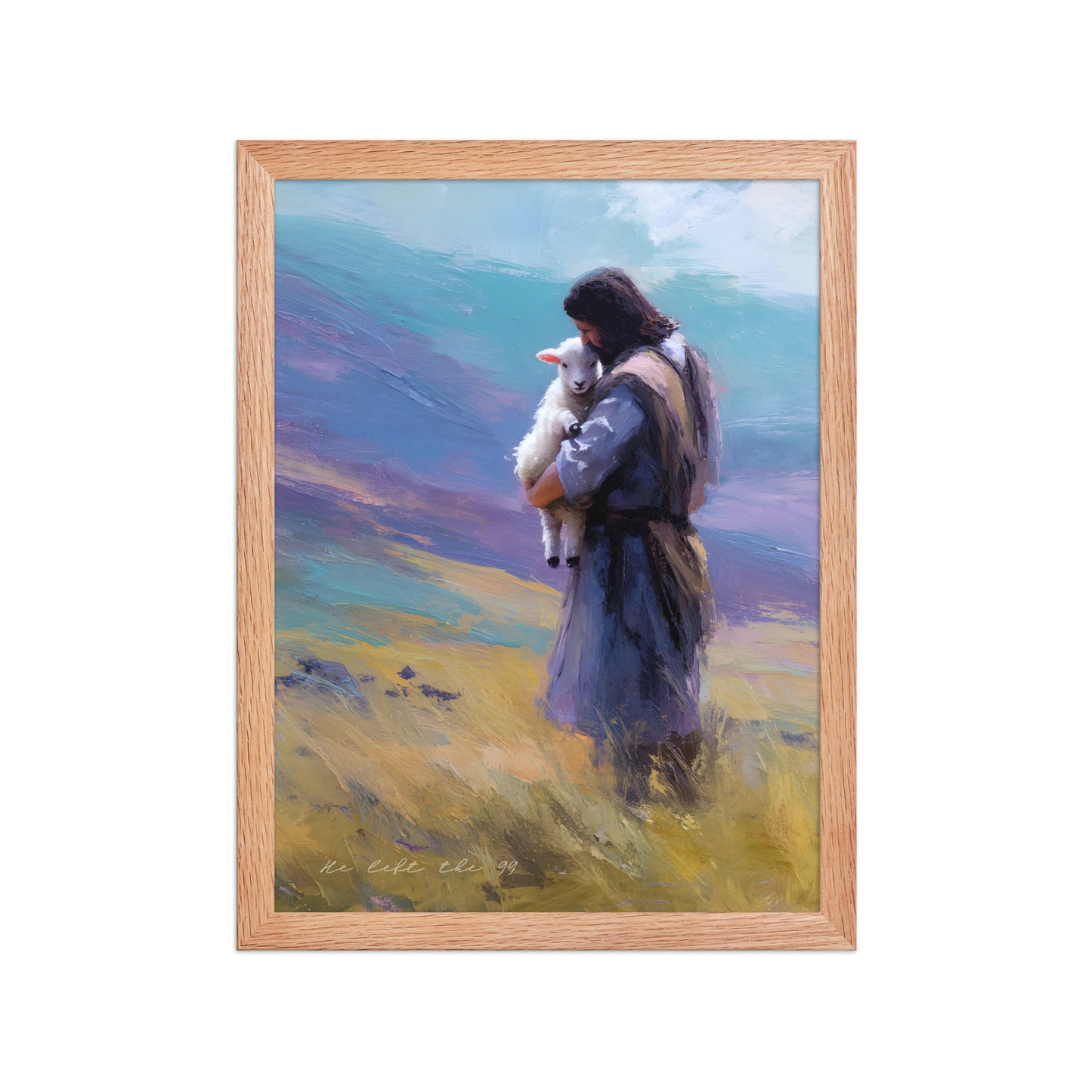 He Left the 99" Art | The Good Shepherd Jesus & Lamb Poster    Unframed Matte Paper / 8″×10″-Unframed Matte Paper / 10″×10″-Unframed Matte Paper / 11″×14″-Unframed Matte Paper / 12″×12″-Unframed Matte Paper / 12″×16″ 