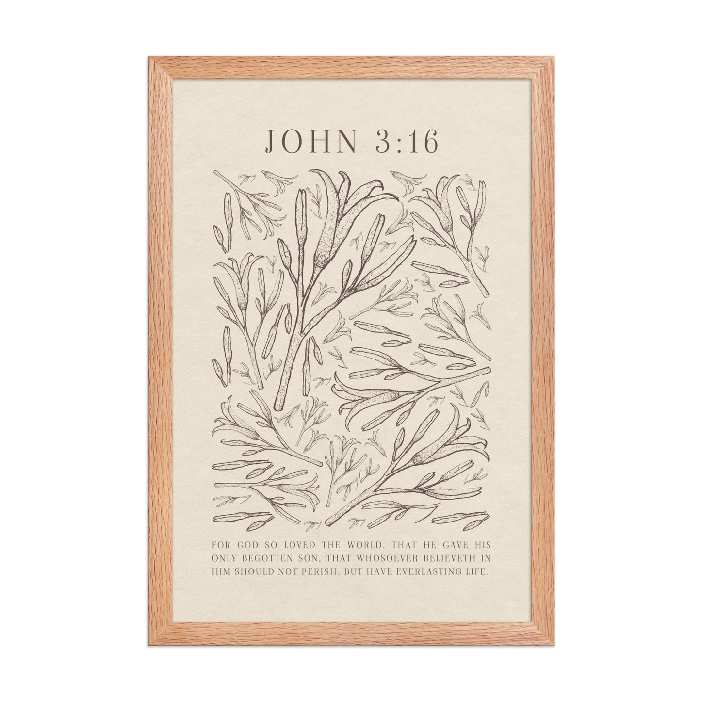 John 3:16 - Black Floral Art On Beige Background    Unframed Matte Paper / 5"x7"-Unframed Matte Paper / 8″×10″-Unframed Matte Paper / 11″×14″-Unframed Matte Paper / 12″×16″-Unframed Matte Paper / 12″×18″-Unframed Matte Paper / 16″×20″-Unframed Matte Paper / A2 (16.5″×23.3″)-Unframed Matte Paper / 18″×24″-Unframed Matte Paper / 24″×36″-Unframed Matte Paper / 20"x30" 